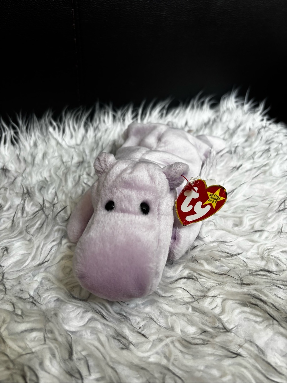 TY ORIGINAL Beanie Baby- Hippo in Lilac- NAME: Happy YEAR: 1993 (WITH TAGS)